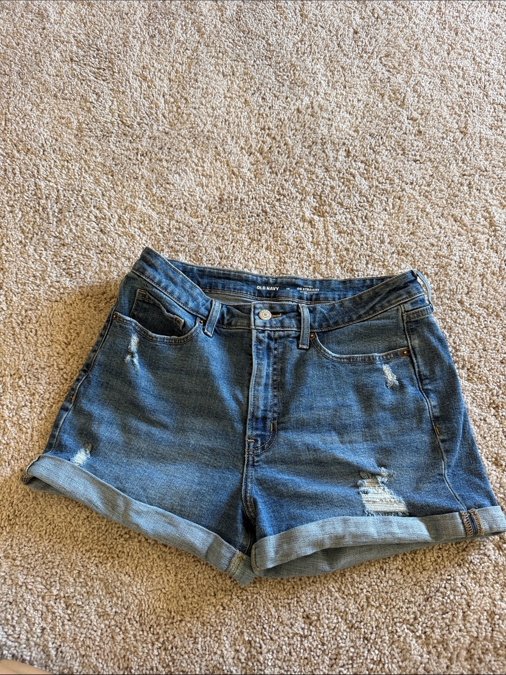 Old Navy Distressed Blue Denim Rolled Cuff Shorts